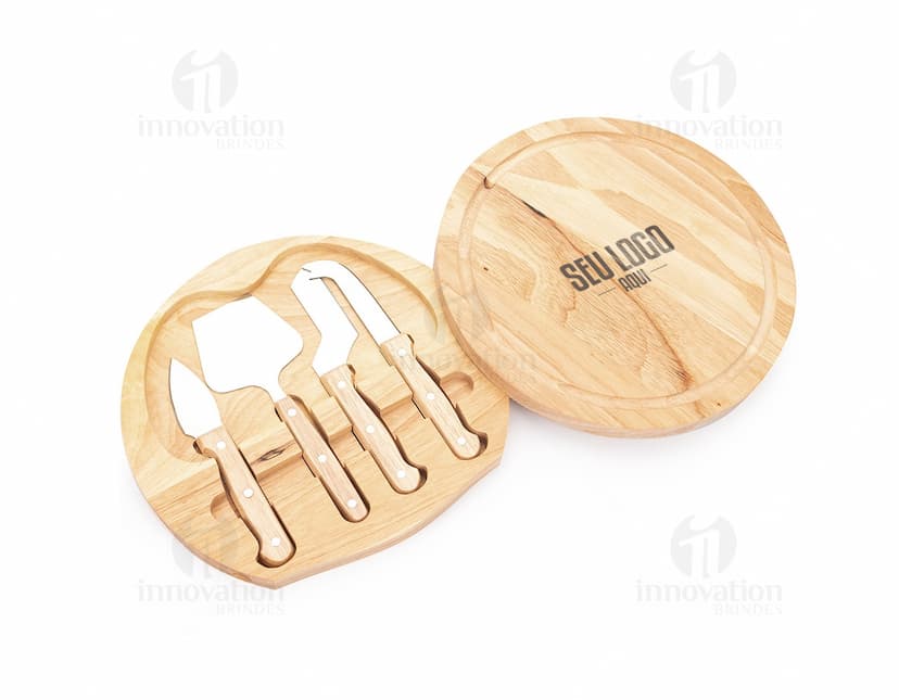 Kit Queijo 5 peças: Conjunto de utensílios para queijo, incluindo faca, garfo, espátula, faca de queijo duro e faca de queijo macio.