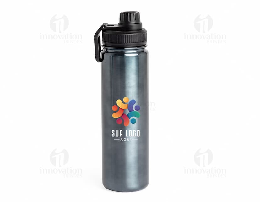 Garrafa Térmica 650ml na cor preta, com design moderno e tampa hermética.