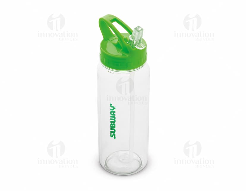 Squeeze em AS transparente com tampa em PP na cor preta, capacidade de 610 mL.