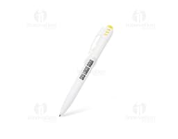 Black and silver plastic pen used as a writing instrument, with a sharp tip and simple design.