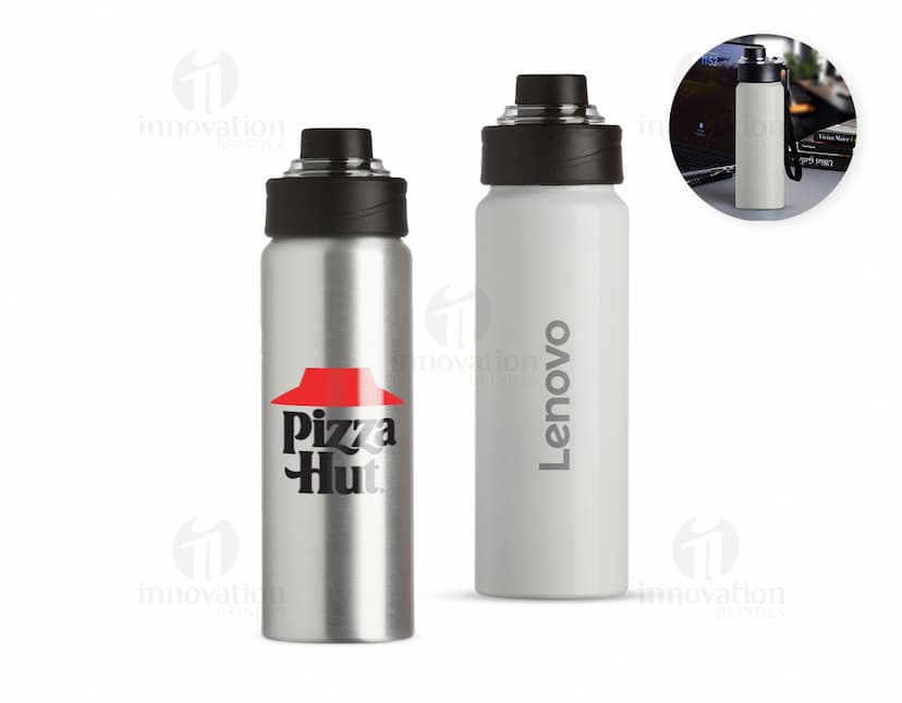 Squeeze Alumínio 800ml na cor azul, com tampa de rosca e bico retrátil.