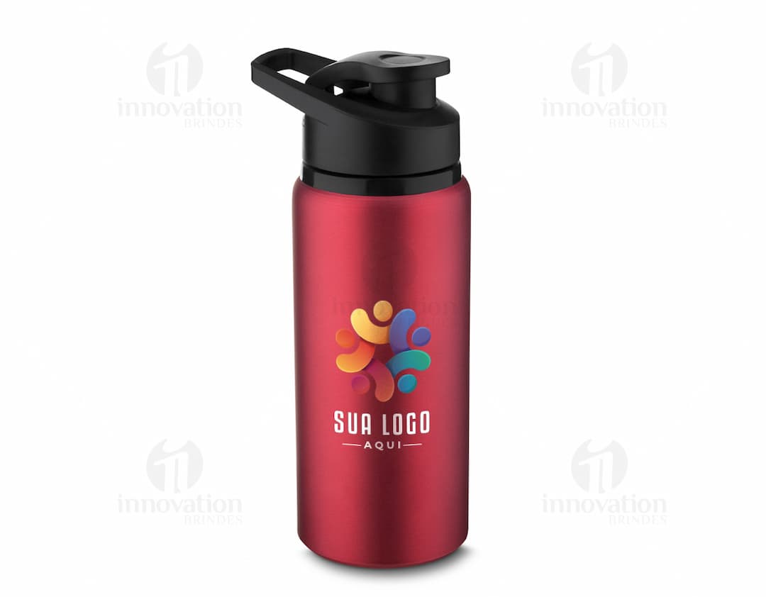 Garrafa em Alumínio de 650ml na cor prata, com tampa rosqueável e design moderno.