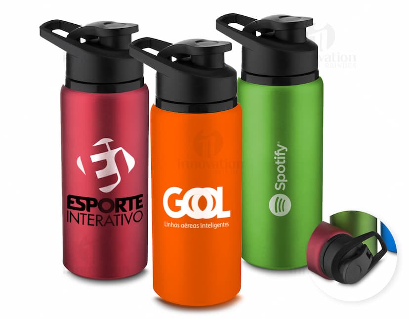 Garrafa em Alumínio de 650ml na cor prata, com tampa rosqueável e design moderno.