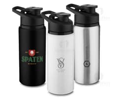 Garrafa em Alumínio de 650ml na cor prata, com tampa rosqueável e design moderno.
