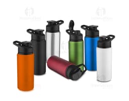 Garrafa em Alumínio de 650ml na cor prata, com tampa rosqueável e design moderno.