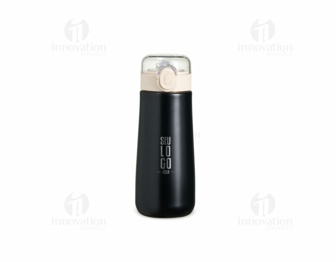 Garrafa Térmica Inox 500ml, com tampa de rosca e design moderno.
