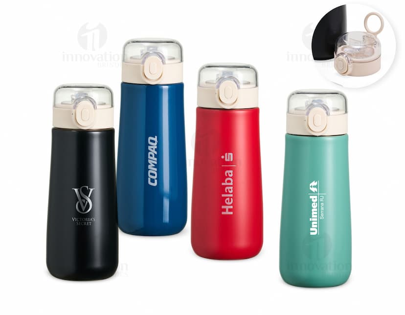 Garrafa Térmica Inox 500ml, com tampa de rosca e design moderno.