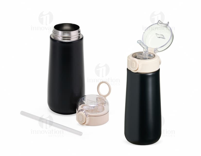 Garrafa Térmica Inox 500ml, com tampa de rosca e design moderno.