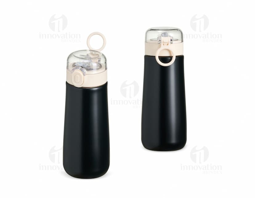 Garrafa Térmica Inox 500ml, com tampa de rosca e design moderno.