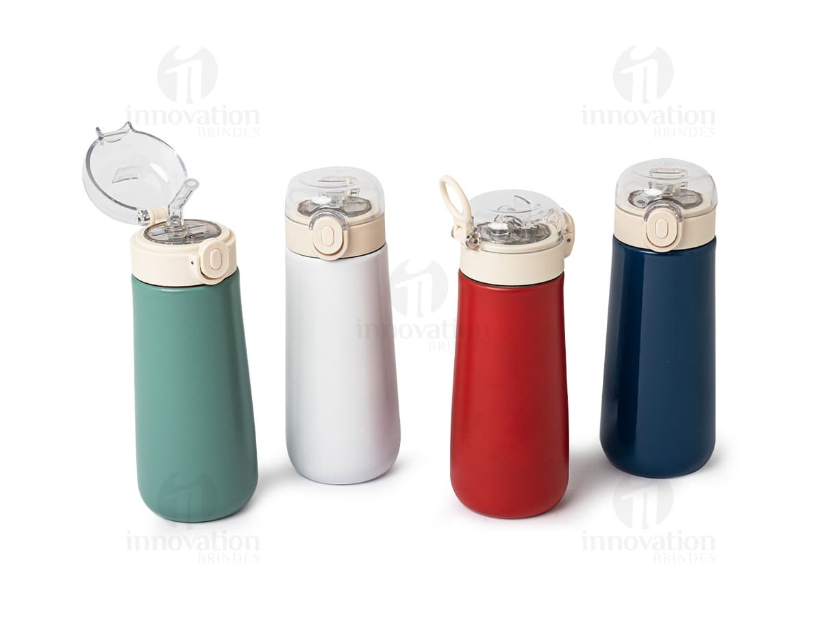 Garrafa Térmica Inox 500ml, com tampa de rosca e design moderno.