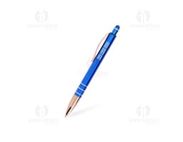 Caneta Metal Touch em tons de prata e preto, com ponta touch screen na parte superior.