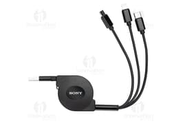 Retractable 3 in 1 USB cable in black and white colors, showcasing the versatility of the product.