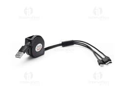 Retractable 3 in 1 USB cable in black and white colors, showcasing the versatility of the product.