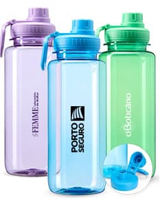 Squeeze Plástico 1 Litro transparente com tampa rosqueável e alça para transporte.