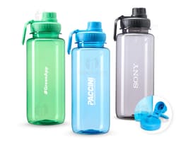 Transparent 1 Liter Plastic Squeeze with screw-on lid and carrying handle.