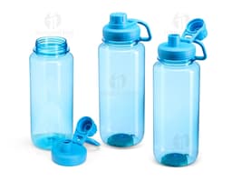 Transparent 1 Liter Plastic Squeeze with screw-on lid and carrying handle.