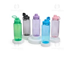Transparent 1 Liter Plastic Squeeze with screw-on lid and carrying handle.