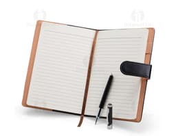 Kit Ejecutivo 2 Piezas: incluye una carpeta de cuero marrón y un bolígrafo de lujo plateado.