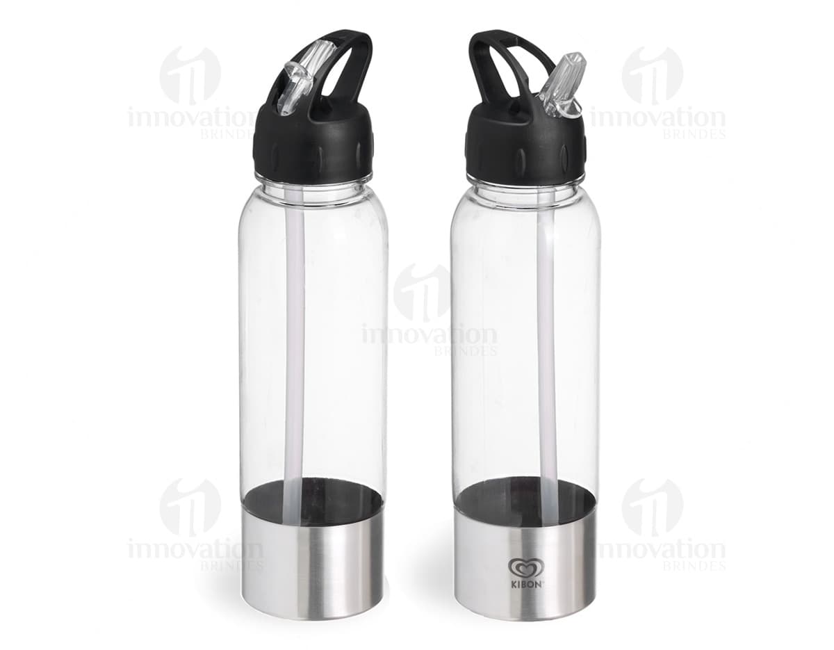 Squeeze Plástica com fundo branco e base de alumínio.