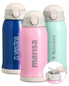 Garrafa térmica de 550ml em aço inoxidável com tampa rosqueável e design moderno.
