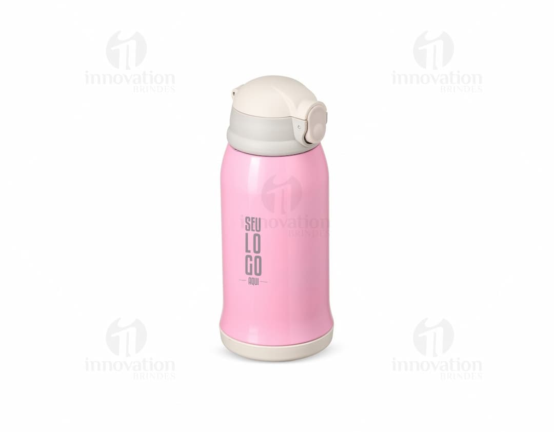 Garrafa térmica de 550ml em aço inoxidável com tampa rosqueável e design moderno.