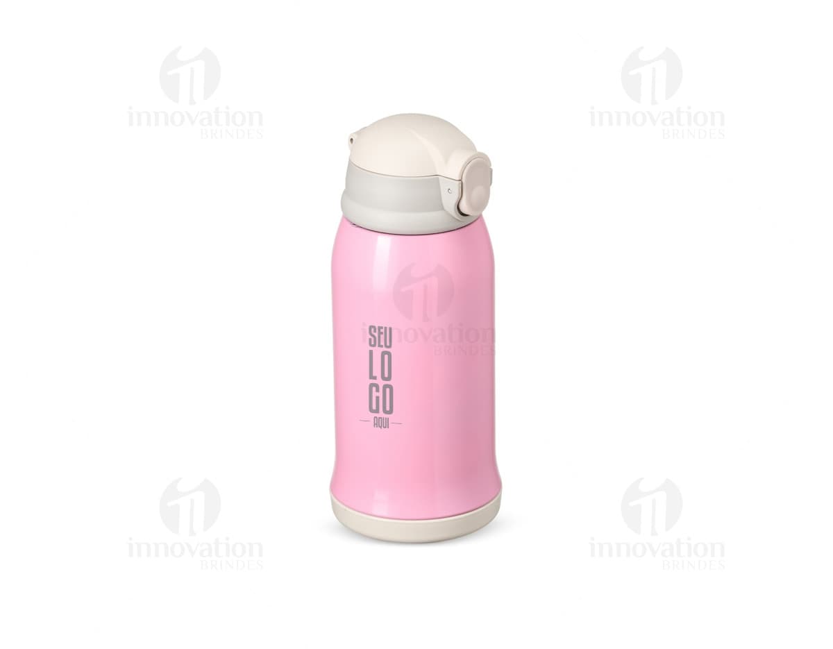 Garrafa térmica de 550ml em aço inoxidável com tampa rosqueável e design moderno.