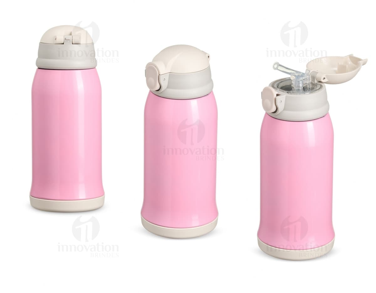 Garrafa térmica de 550ml em aço inoxidável com tampa rosqueável e design moderno.