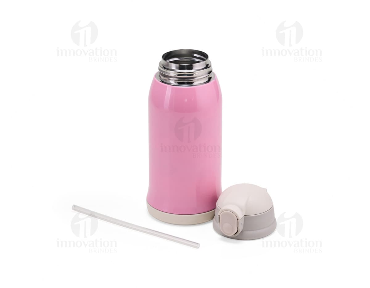 Garrafa térmica de 550ml em aço inoxidável com tampa rosqueável e design moderno.