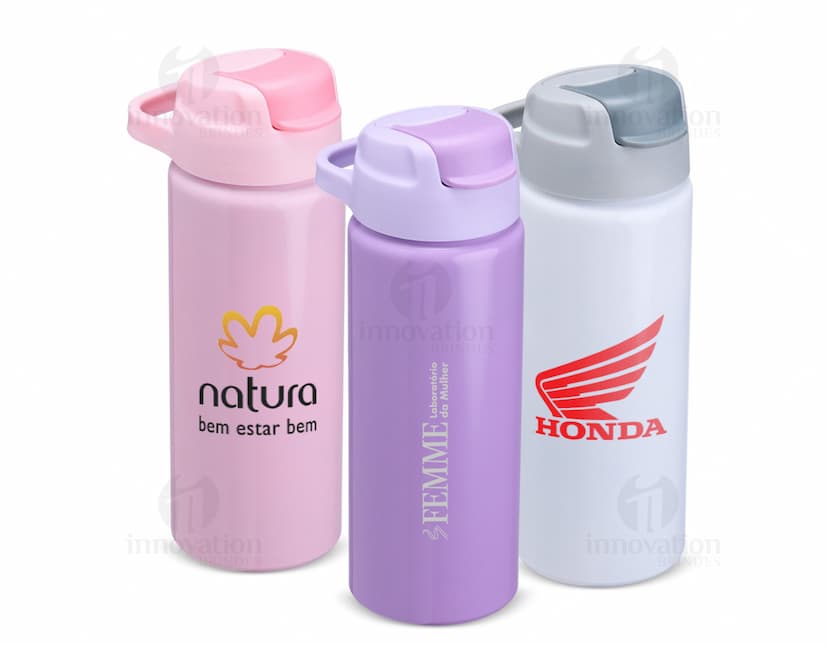 Squeeze de Alumínio 600ml na cor prata com tampa rosqueável e design moderno.