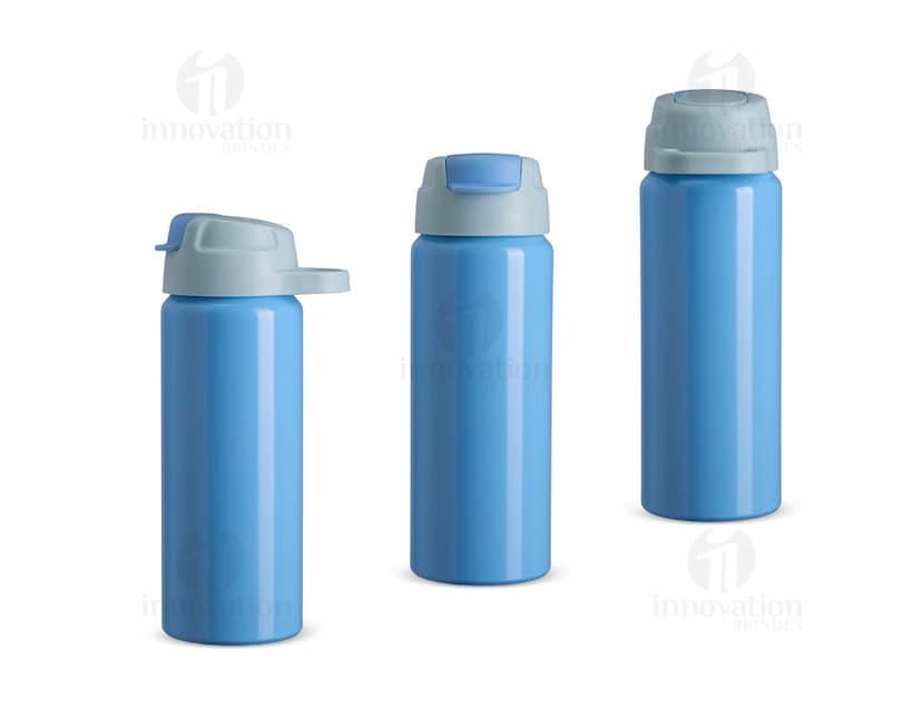 Squeeze de Alumínio 600ml na cor prata com tampa rosqueável e design moderno.