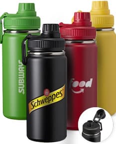 Garrafa térmica em aço inoxidável de 550ml de capacidade.