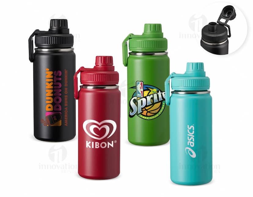 Garrafa térmica em aço inoxidável de 550ml de capacidade.