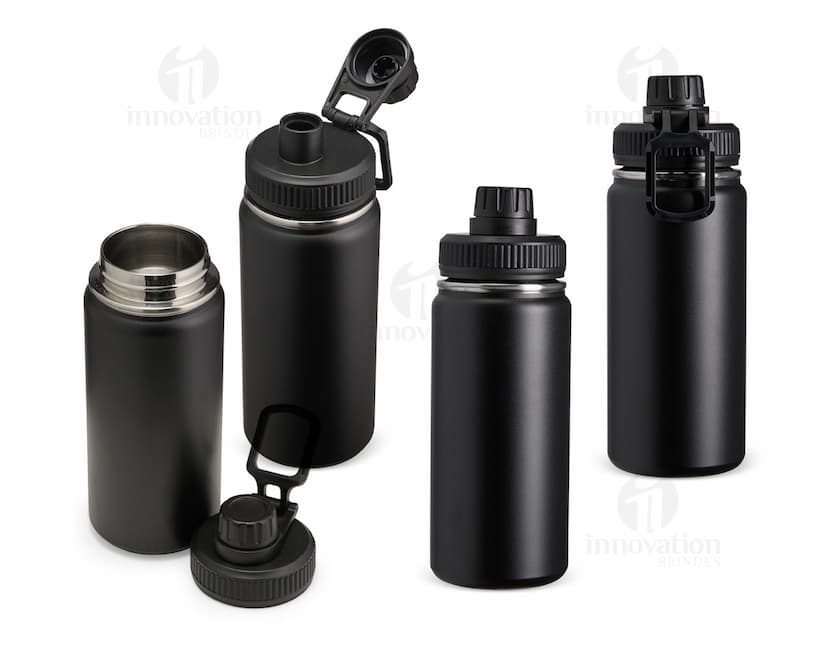 Garrafa térmica em aço inoxidável de 550ml de capacidade.