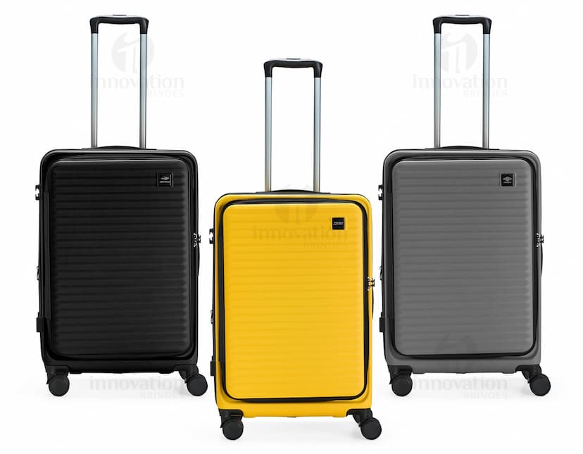 Mala de viagem de 49 litros feita de material resistente ABS.