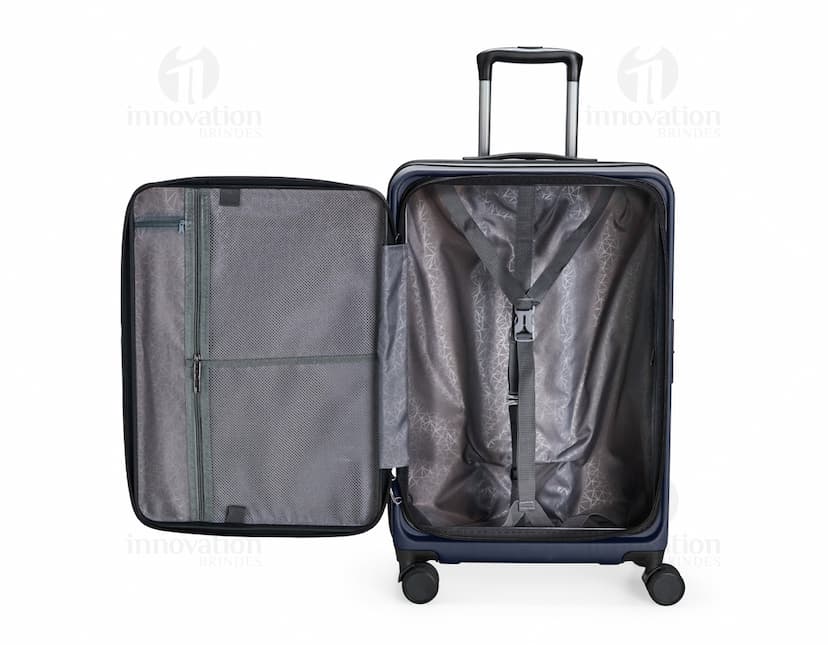 Mala de viagem de 49 litros feita de material resistente ABS.