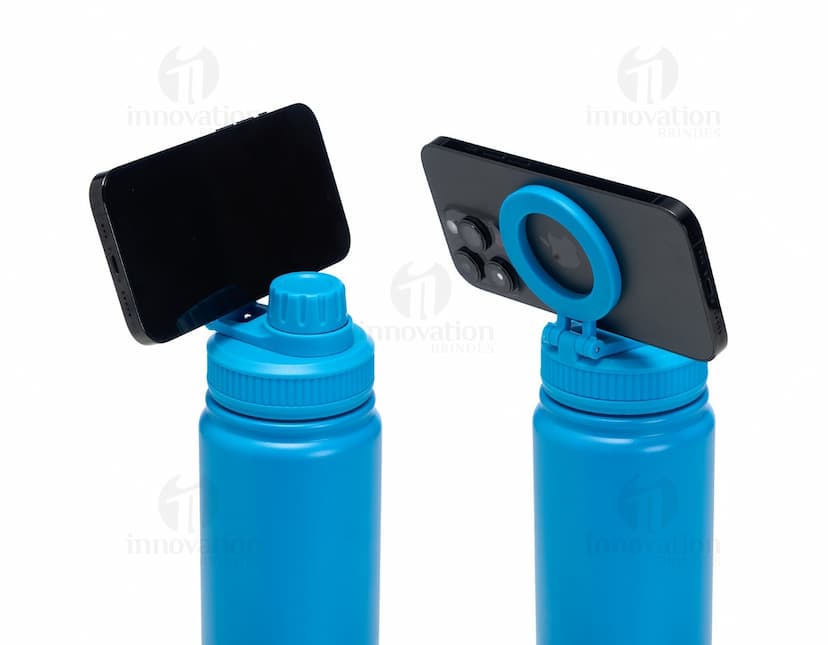 Garrafa térmica de aço inoxidável com capacidade de 750ml.