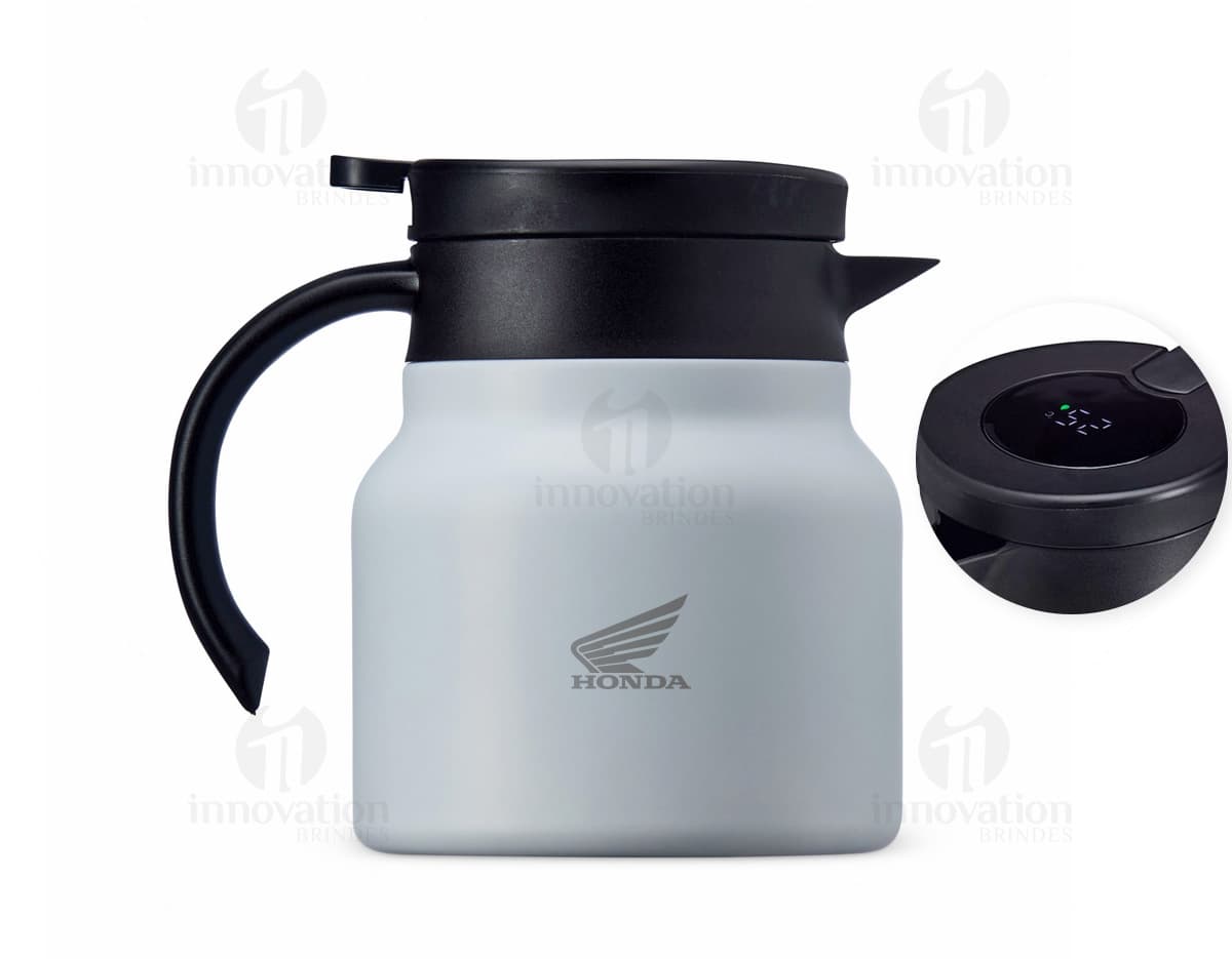 Chaleira TermoLED 750 em aço inoxidável com design moderno e LED indicador de temperatura integrado.