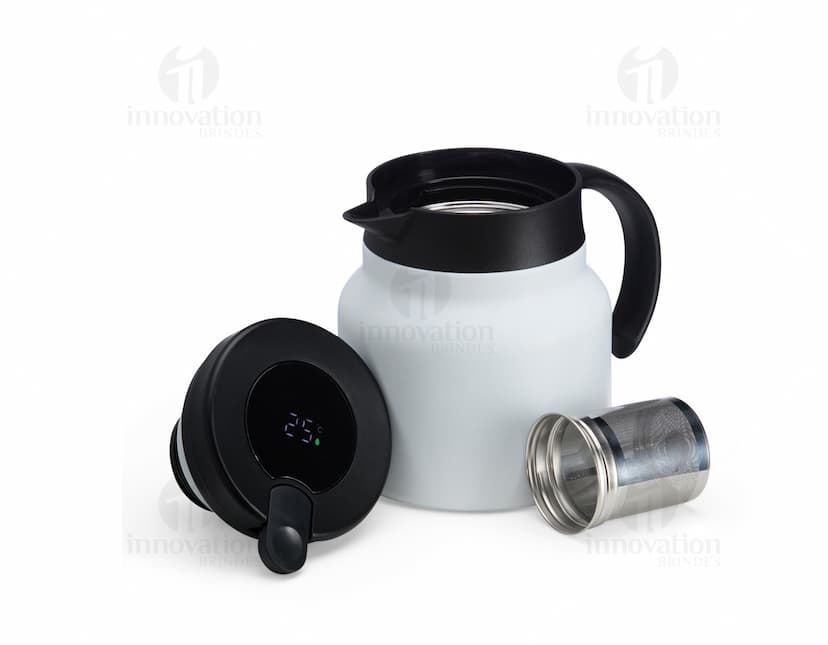 Chaleira TermoLED 750 em aço inoxidável com design moderno e LED indicador de temperatura integrado.