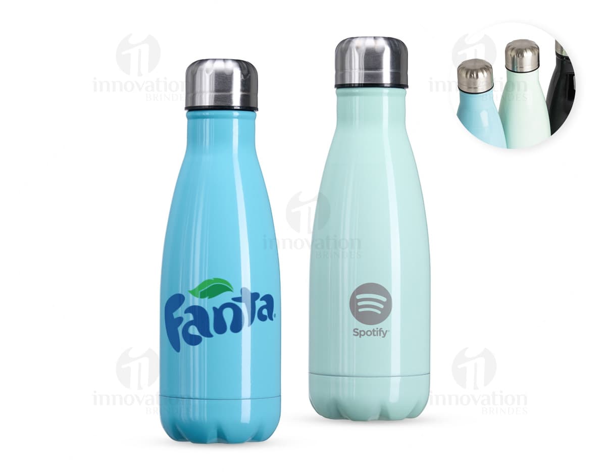 Garrafa 540ml Inox com tampa rosqueável e design moderno em aço inoxidável.