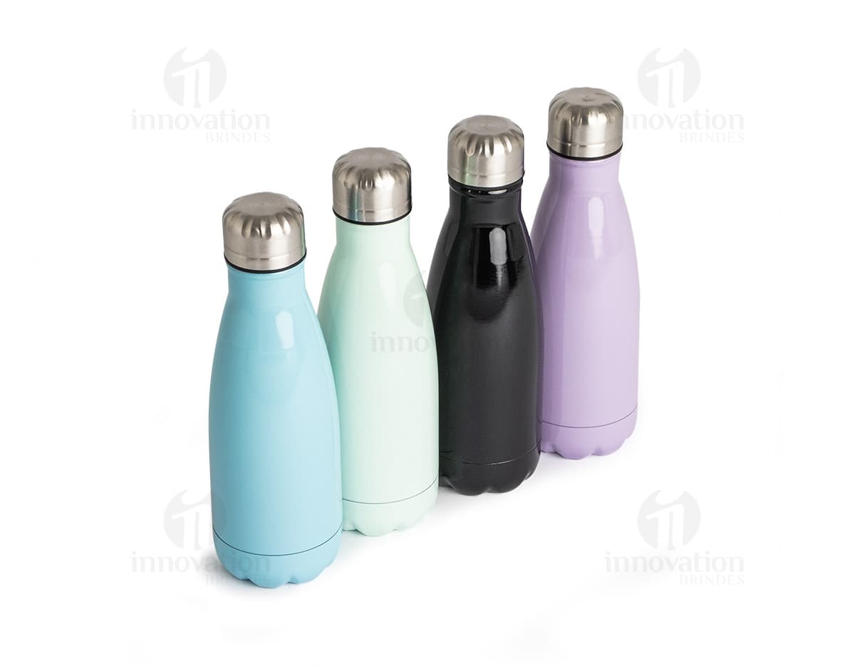 Garrafa 540ml Inox com tampa rosqueável e design moderno em aço inoxidável.