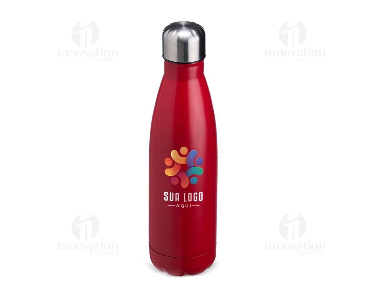 Garrafa Térmica Inox 500ml na cor prata, isolada em fundo branco.