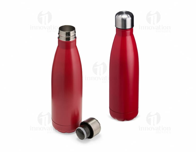 Garrafa Térmica Inox 500ml na cor prata, isolada em fundo branco.