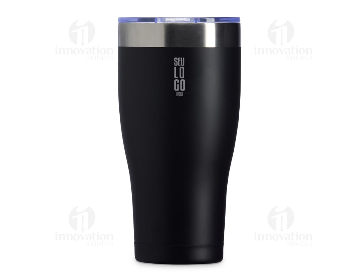 Copo térmico de 880ml em cor branca, com tampa e alça, ideal para manter a temperatura de bebidas quentes ou frias por mais tempo.