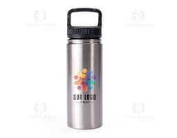 500ml insulated water bottle in silver with a screw lid and modern design.