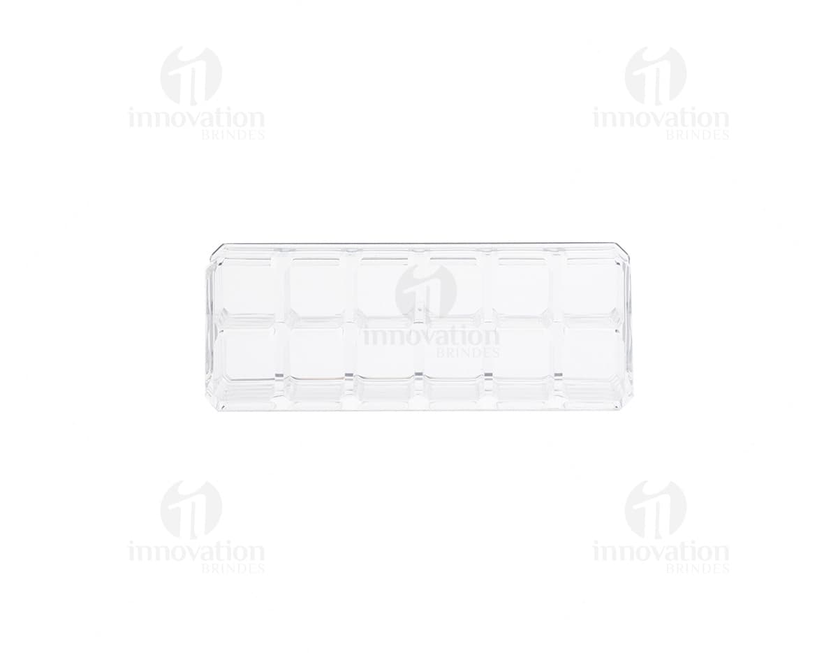 Organizador Acrílico transparente com cinco divisórias para armazenamento de objetos.