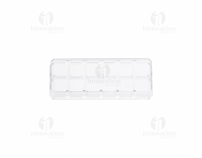 Organizador Acrílico transparente com cinco divisórias para armazenamento de objetos.