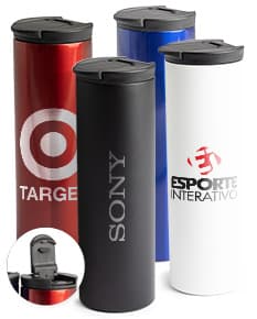 Copo Térmico 500ml na cor preta com tampa de rosca, ideal para manter a temperatura de bebidas quentes ou frias por mais tempo.