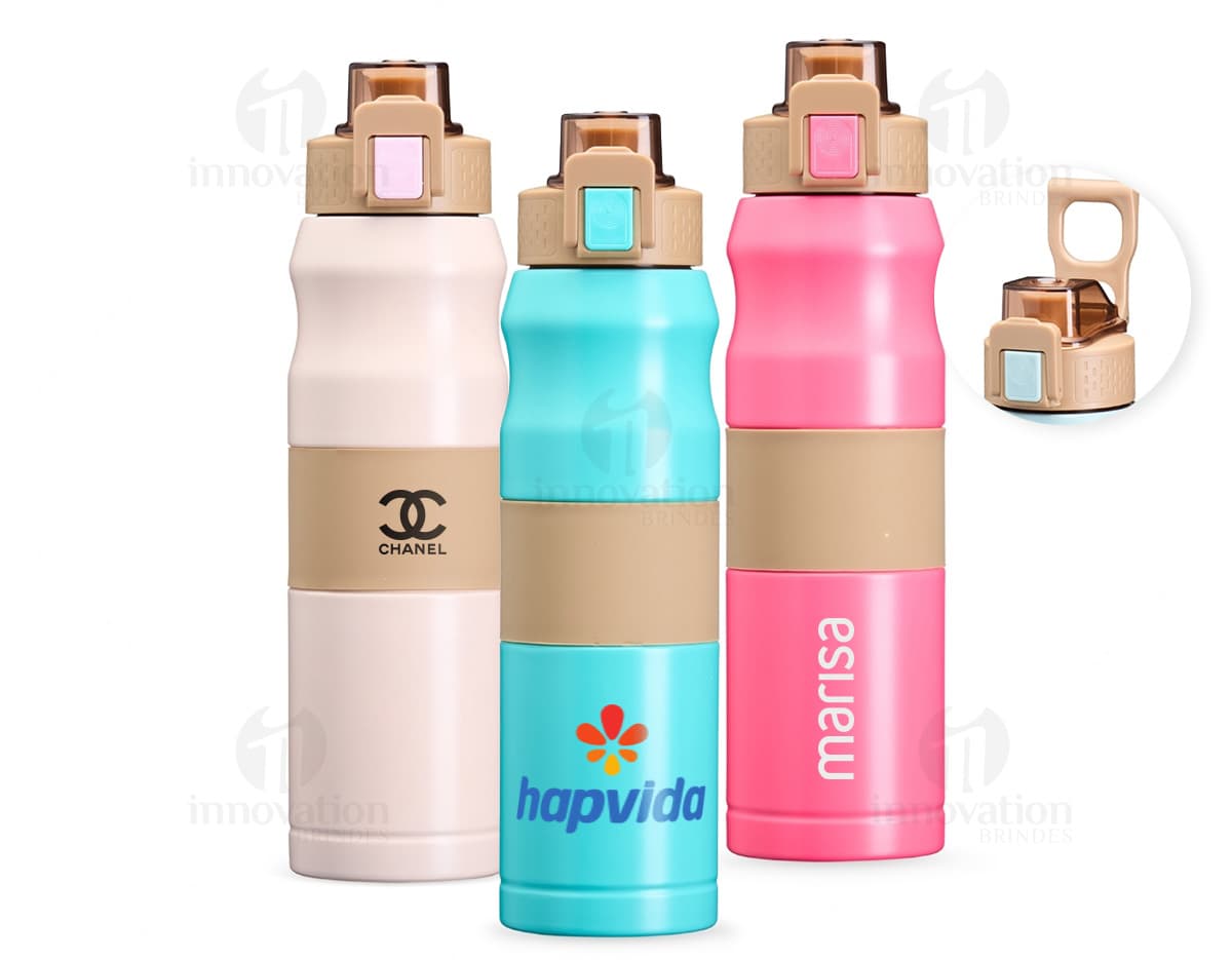 Bottle de plastico amarelo com capacidade de 550ml para Squeeze Térmica, com tampa e design clean.