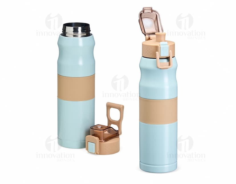 Bottle de plastico amarelo com capacidade de 550ml para Squeeze Térmica, com tampa e design clean.