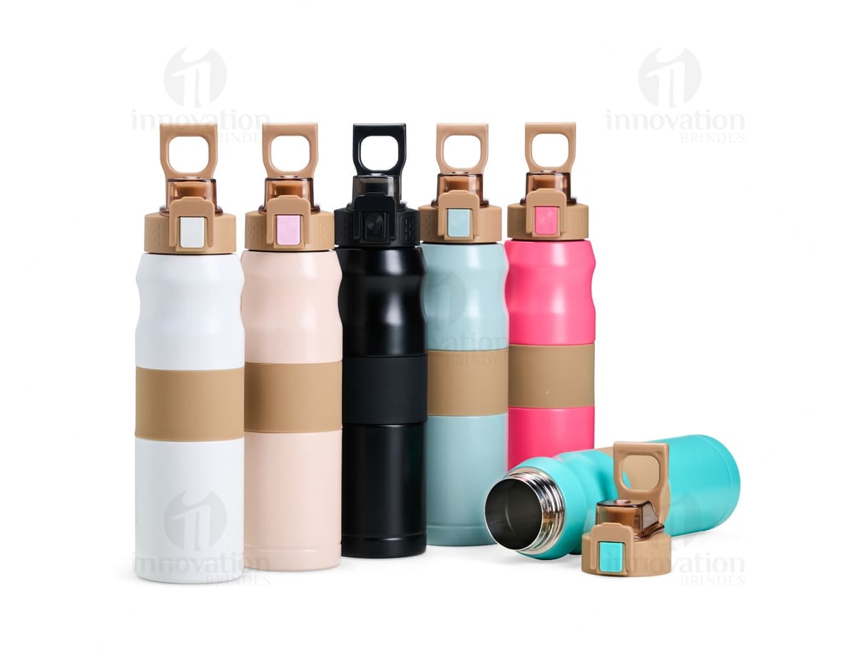 Bottle de plastico amarelo com capacidade de 550ml para Squeeze Térmica, com tampa e design clean.